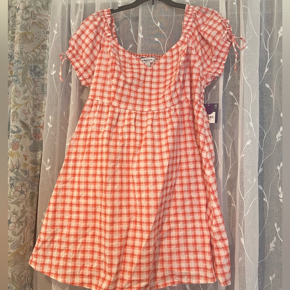 Arizona Jean Company Red pink  and White Plaid Dress
